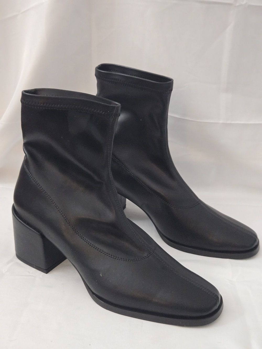 Novacas Black Vegan Stretch Sock Ankle Boots EU 40 US 9-9.5 Square Toe